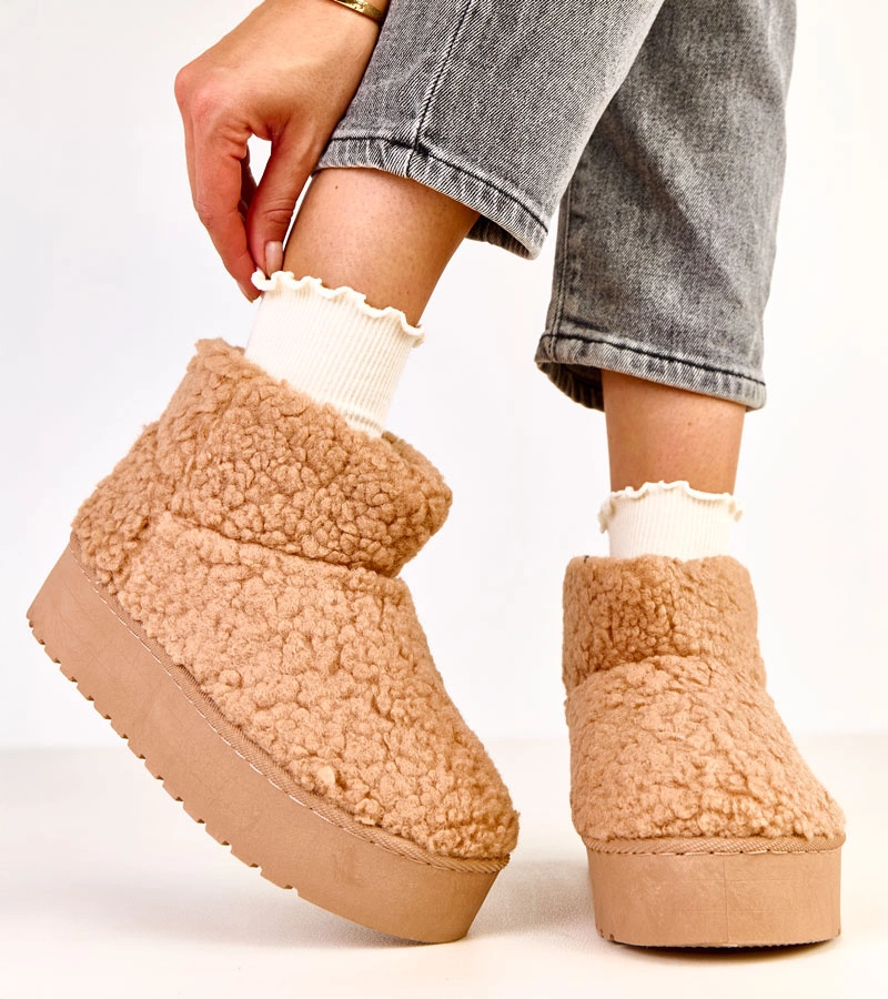 Cizme de zăpadă maro deschis cu carâmb din blană de miel Lasso