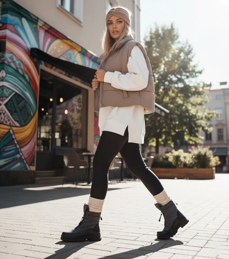 Cizme de zăpadă gri cu fermoar Hina