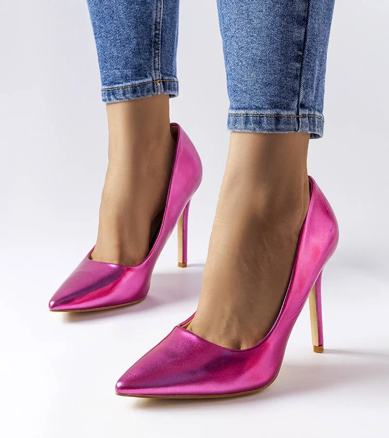 Pantofi cu toc înalt roz închis metalizat de Delis