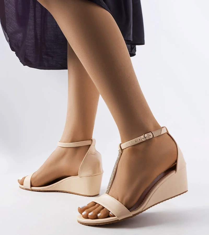 Sandale cu platformă bej cu zirconii de Flusing