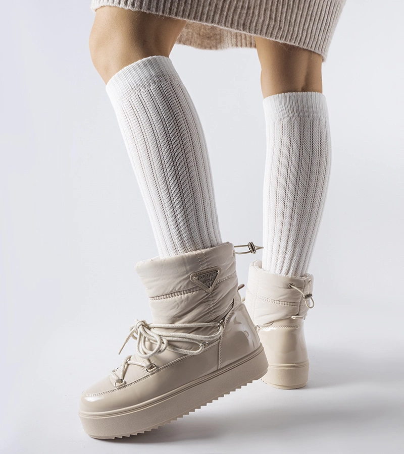 Cizme de iarnă călduroase bej cu elastic Oslavia