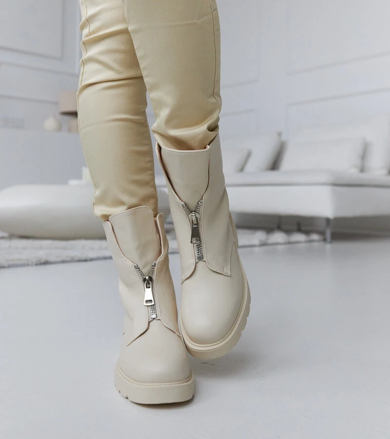 Bocanci călduroși bej cu fermoar Oakdale.