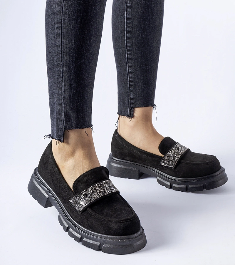 Mocasini negri din imitație de catifea Nicholls.