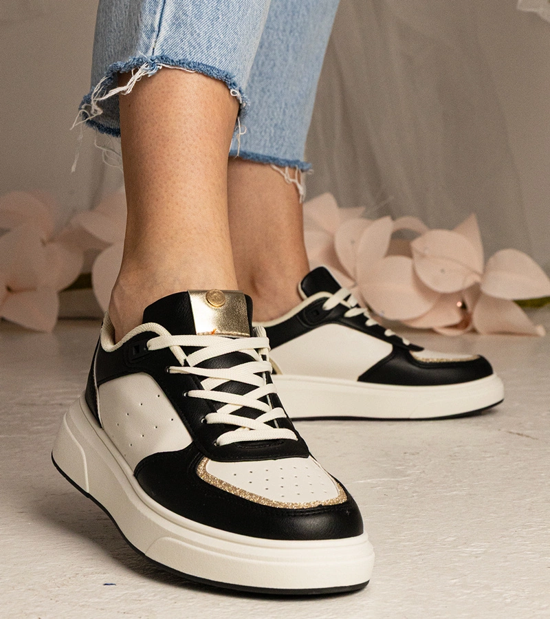 Adidași negri de damă cu inserție sclipitoare Zorra