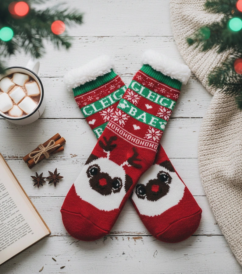 Șosete izolate roșii cu Challa câinele