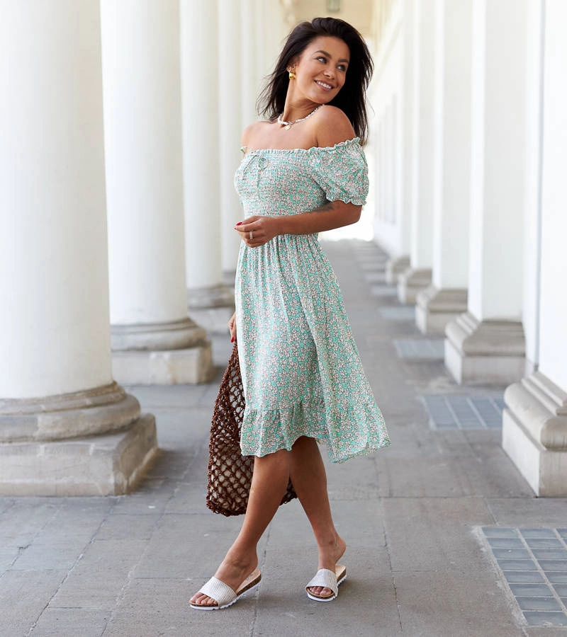 Rochie verde cu flori Astolfa