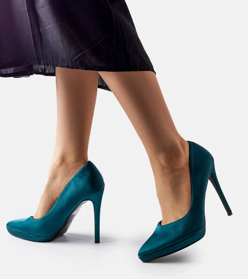 Pantofi stiletto Silje din satin verde închis