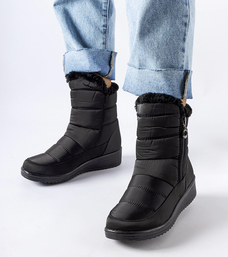 Cizme de zăpadă negre pe tocuri joase Mount