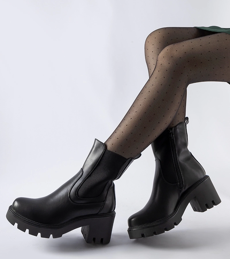 Botine negre călduroase cu toc Hattiesburg