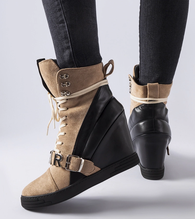 Sneakersi cu platformă în nuanțe de maro și negru Pugliesi