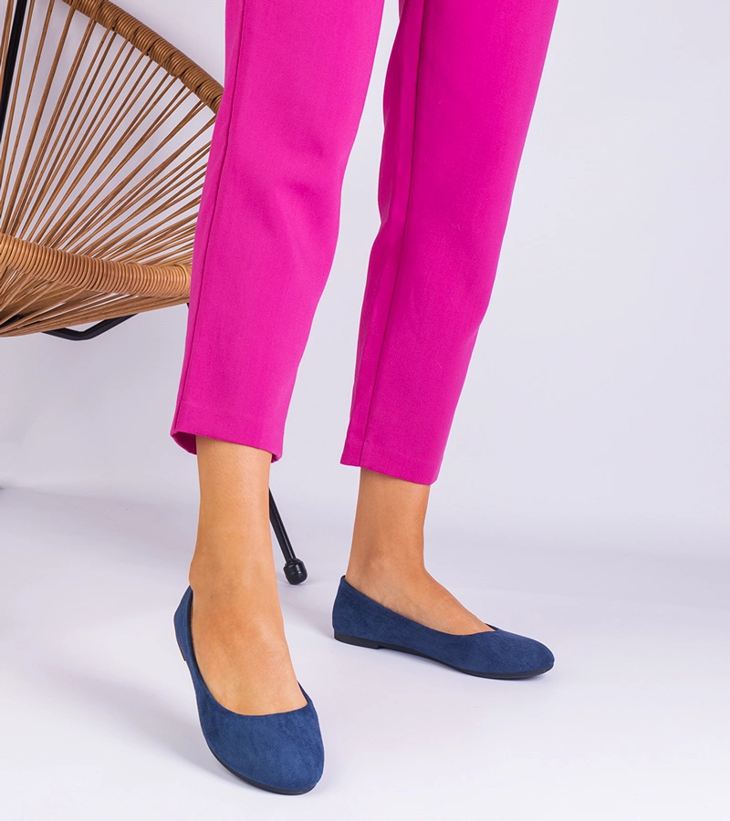 Balerini bleumarin de damă cu fundiță din piele întoarsă Ingera