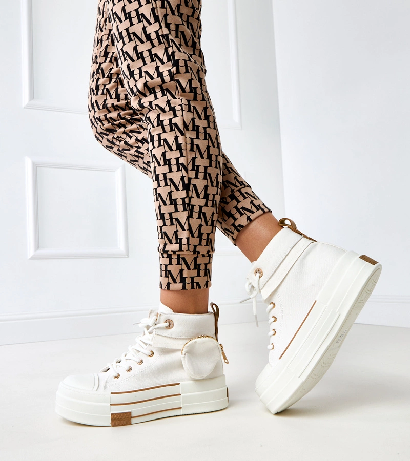 Adidași albi înalți pe platformă cu borsetă Yaren