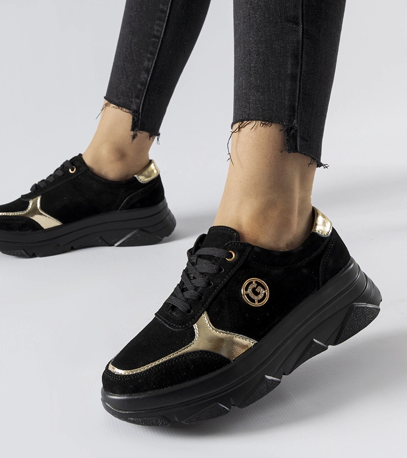 Sneakers negri din piele cu cirkonii Galileo