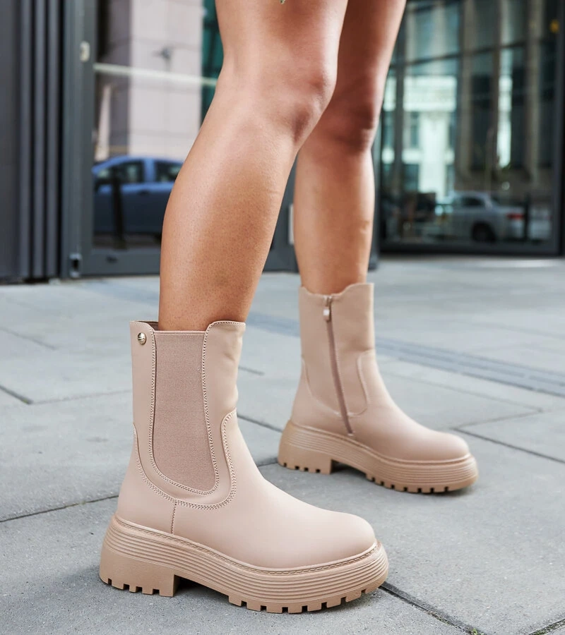 Botine călduroase bej cu platformă Rinaldo