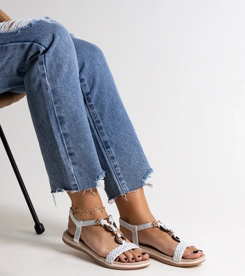 Sandale de argint împletite Izodora