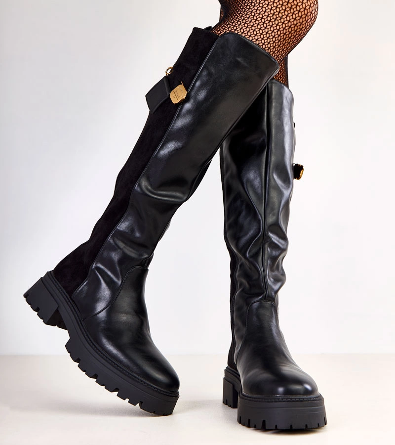 Cizme negre decorate cu un toc auriu Sunney