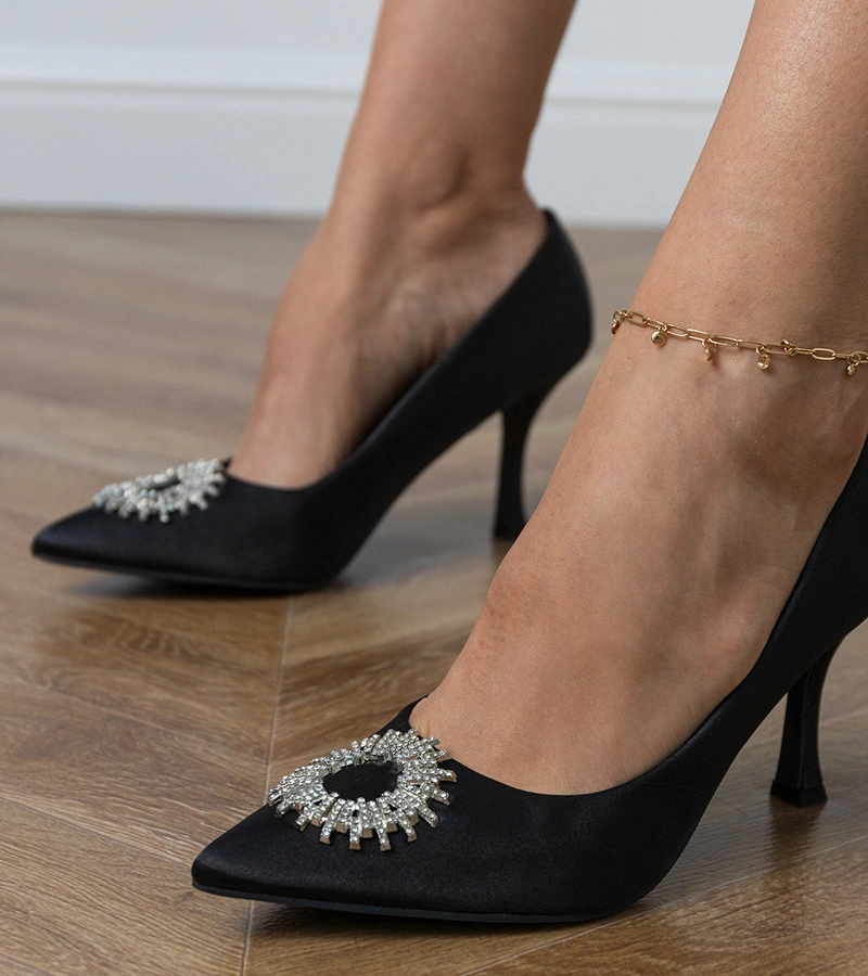 Pantofi negri din satin cu pietre strălucitoare Bellira