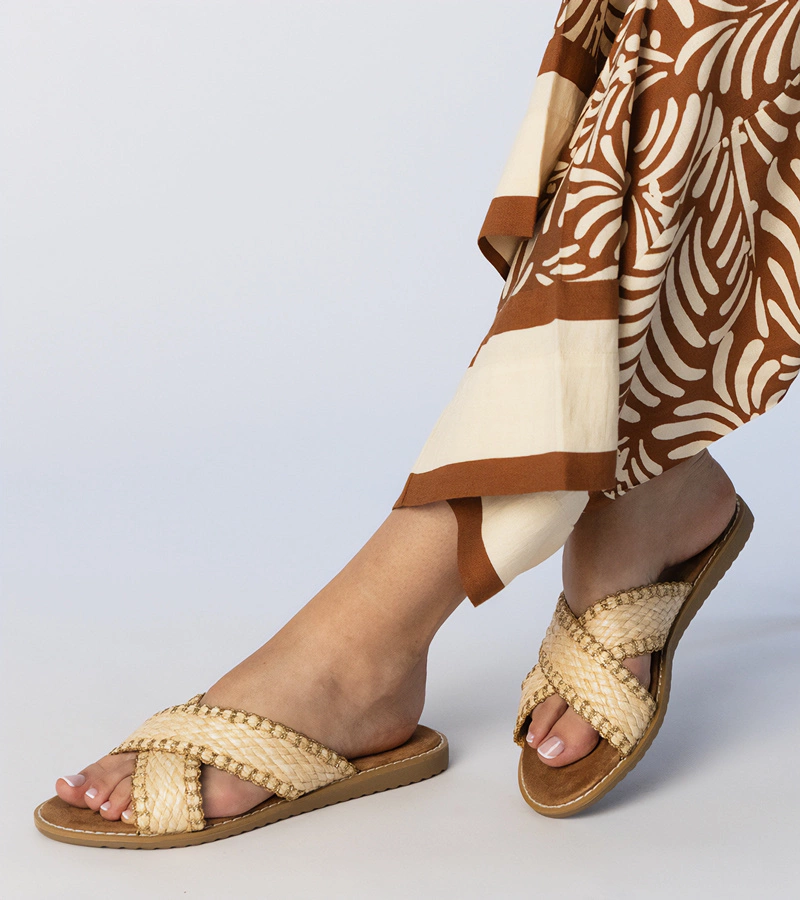 Șlapi damă bej împletiți Ellinara