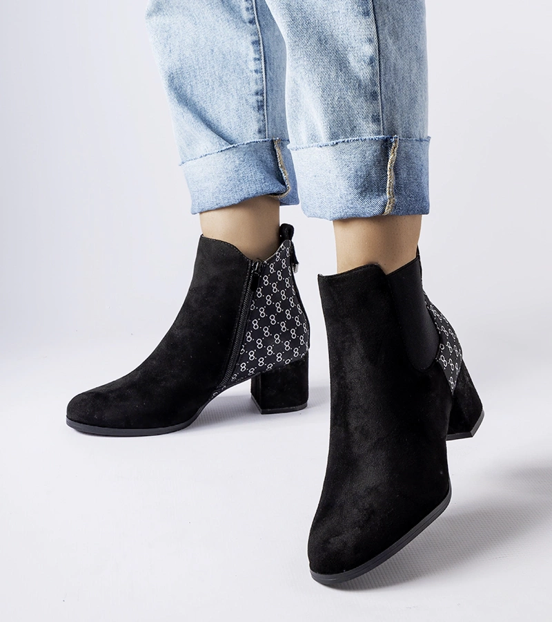 Cizme stiletto joase din eco-suede negru Monte