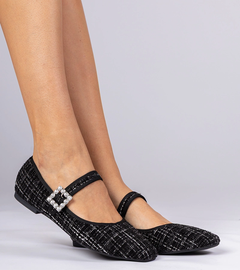 Balerini negri de damă cu cataramă și cristale Piona