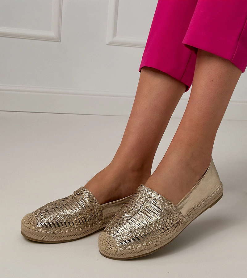 Espadrile aurii perforate pe platformă Zelvira
