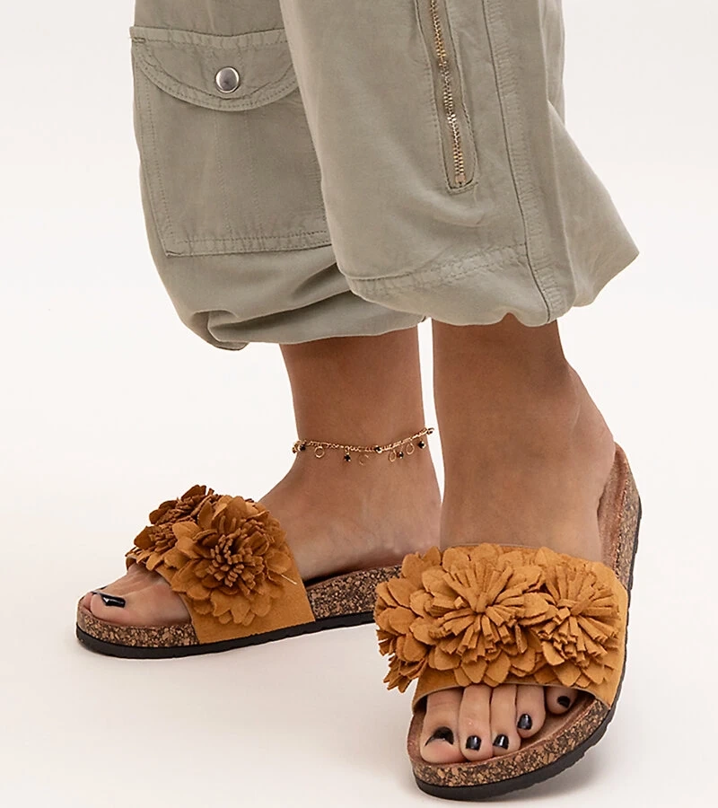 Șlapi cu flori pe talpă de plută Almida