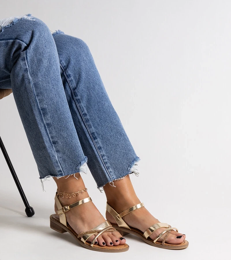 Sandale aurii cu toc înalte cu zirconii Elanoria