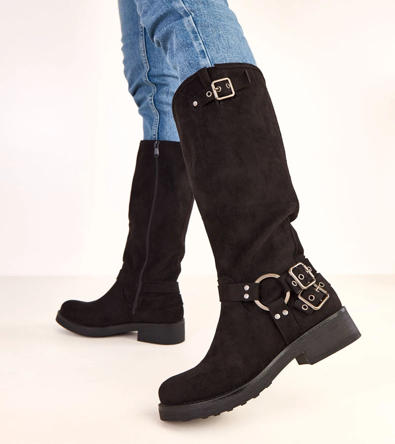 Cizme negre cu catarame decorative Merena