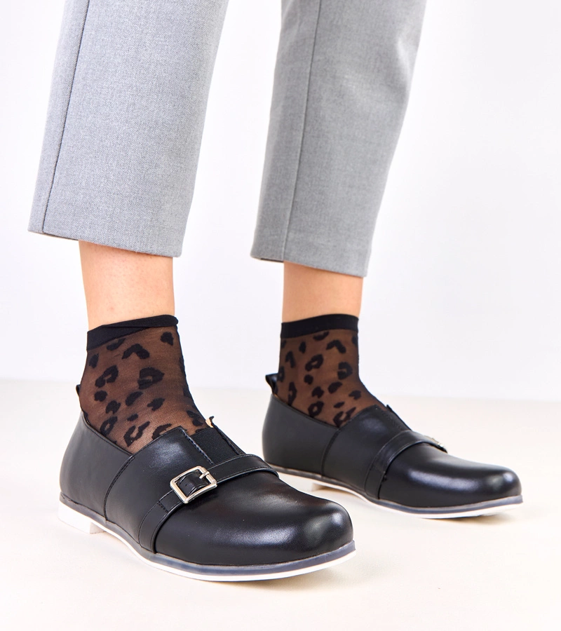 Pantofi negri de damă cu branț din piele Klensi