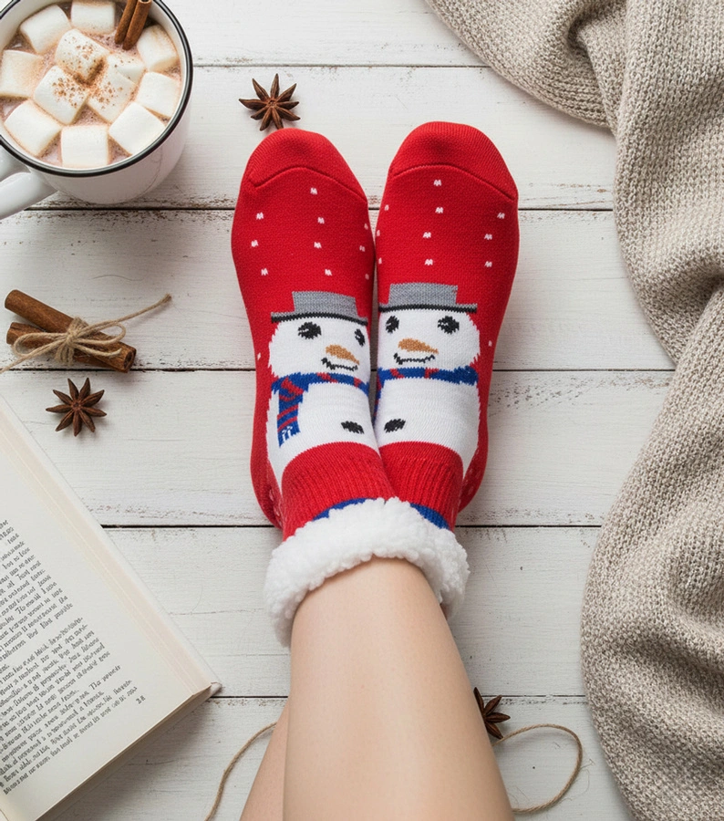 Șosete izolate roșii cu Challi Omul de zăpadă