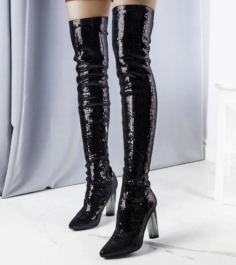 Cizme Kannon negre cu paiete