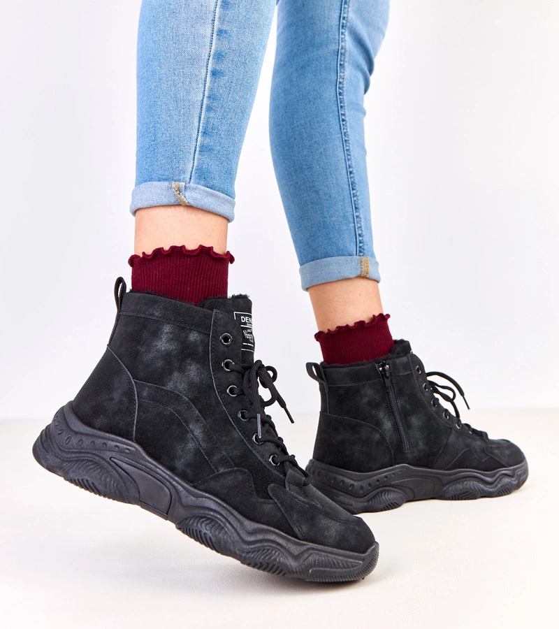 Cizme negre din piele ecologică cu blană Chakles