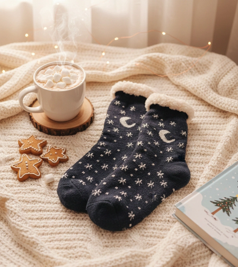 Șosete de iarnă gri cu piele de oaie Grondi