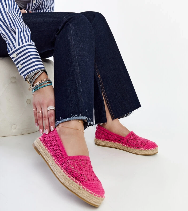 Espadrile din dantelă roz închis pe platforma Samra