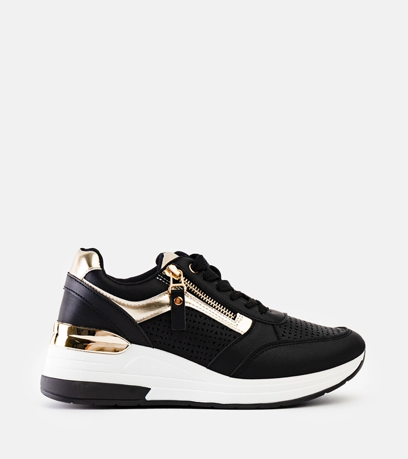 Sneakers negri cu dantelă pe platformă Danai