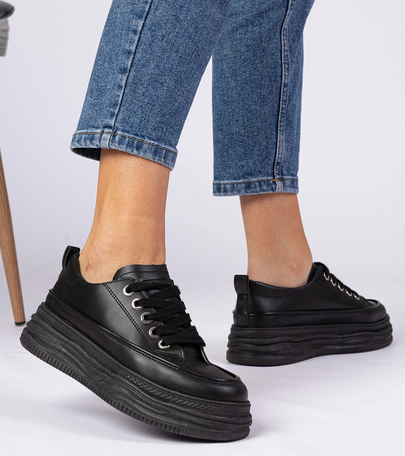 Adidași negri de damă cu talpă înaltă Selina