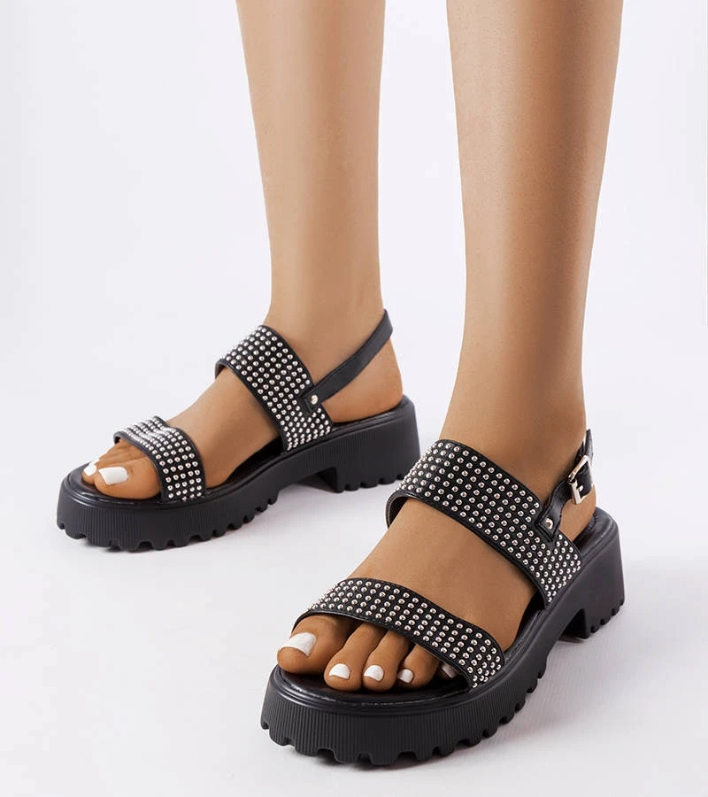 Sandale Biloxi negre cu pietre prețioase