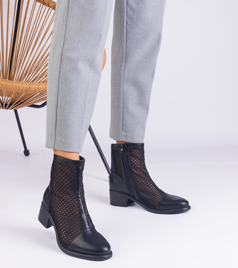 Botine negre din plasă pe toc Melarka