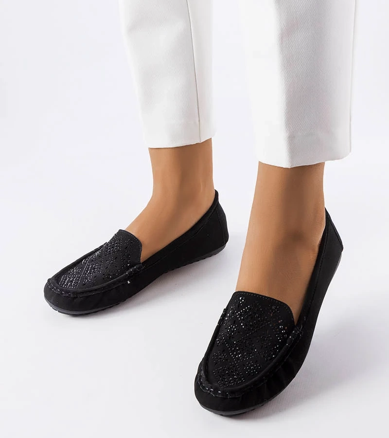 Mocasini negri cu zirconii Gamache