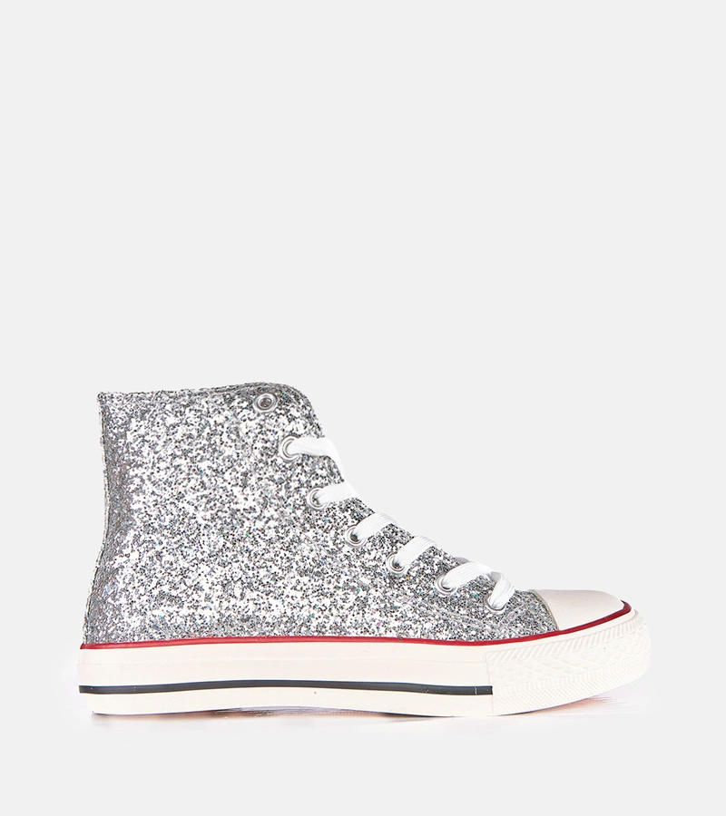 Adidași argintii de damă cu sclipici Klaudi