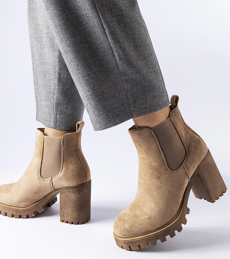 Botine bej cu toc gros Montelparo