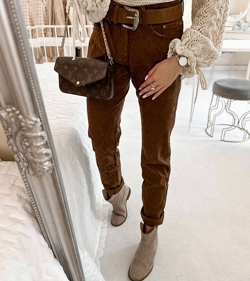 Pantaloni maro cu centură Pelchat