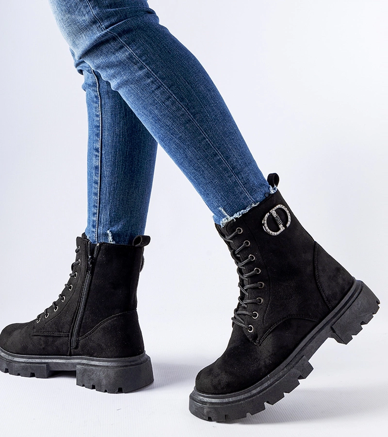 Traperi negri cu cirkonii din piele ecologică Broberg