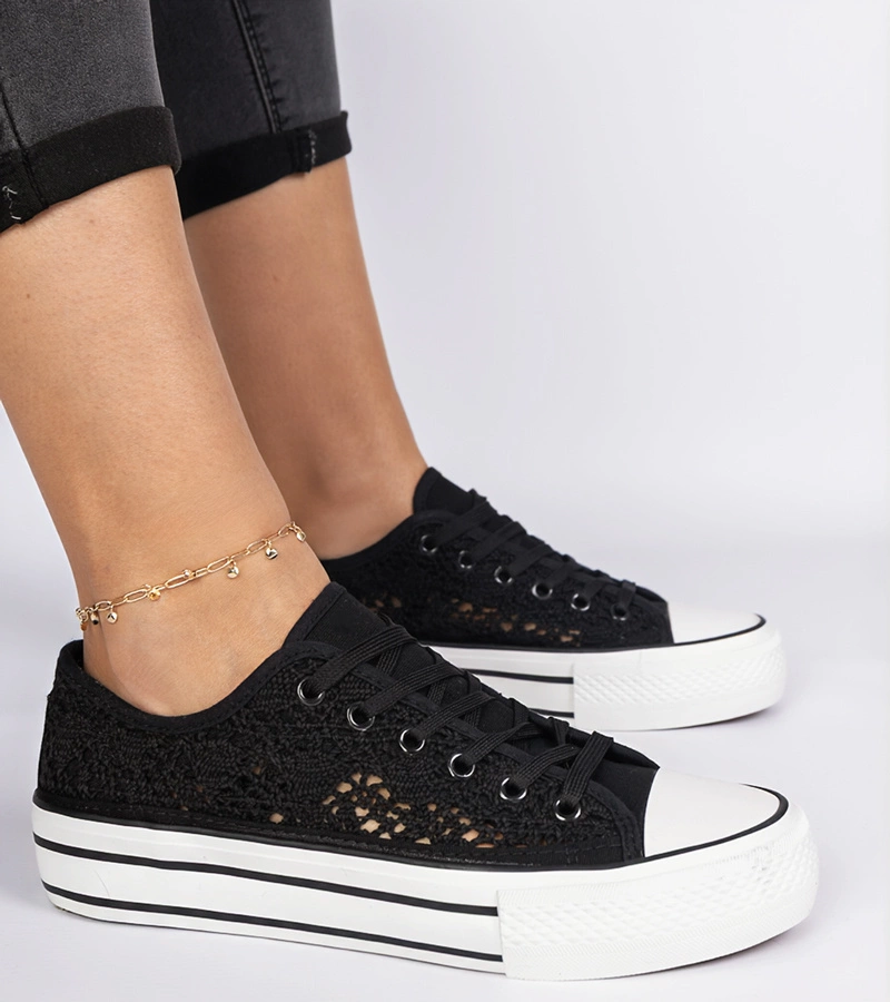 Pantofi sport negri pentru femei, perforați, Fernansis