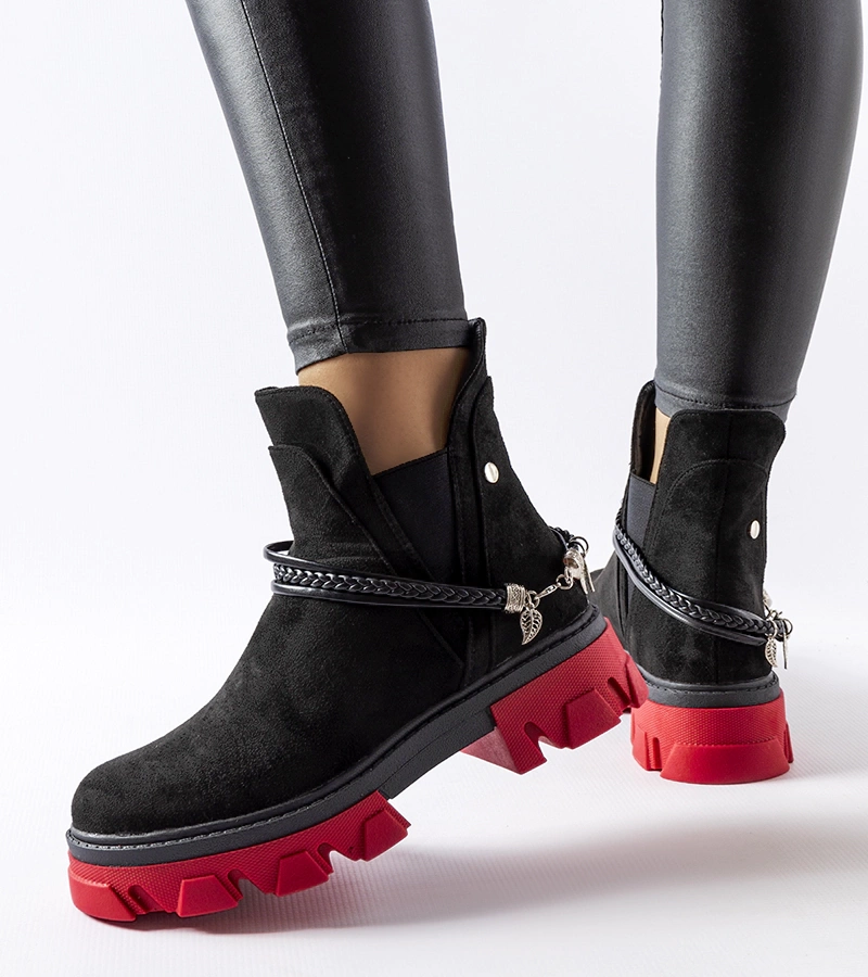 Botine negre decorate cu talpă roșie Ettore