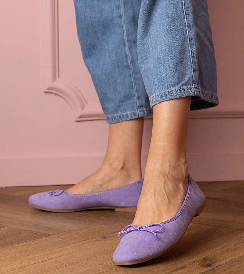 Balerini mov din piele ecologică întoarsă cu fundiță Felina