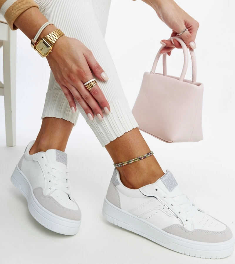 Sneakers albi-gri pe platforma Walda