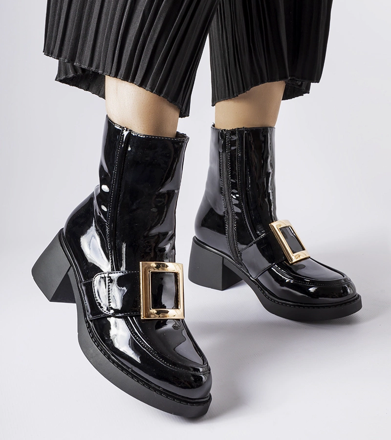 Cizme cu toc Girardi lăcuite negru