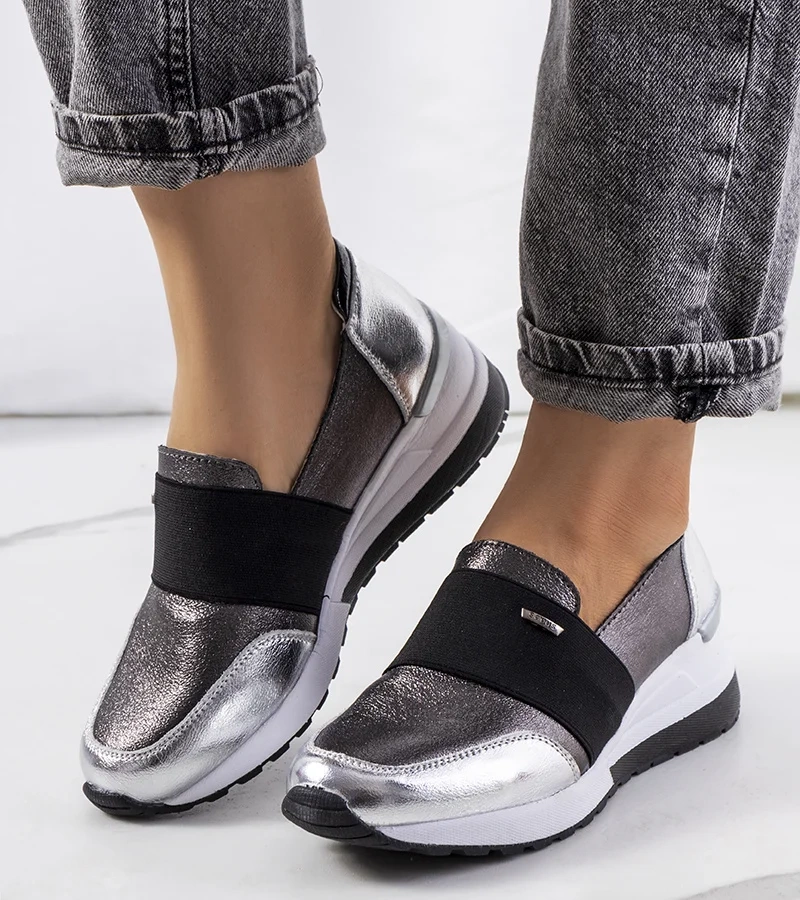 Adidași din piele argintie Campina