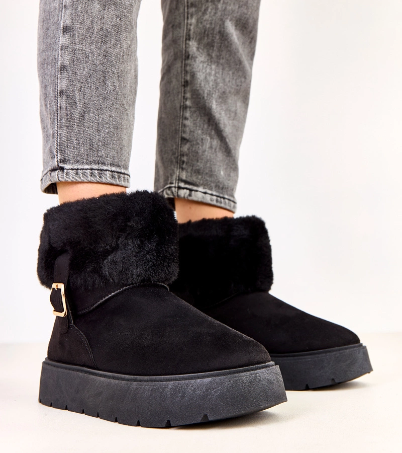 Cizme negre de zăpadă pe platformă decorate cu cataramă Salini